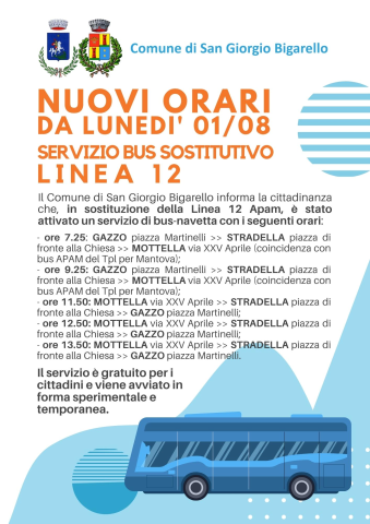 Attivazione servizio bus-navetta sostitutivo per Mantova città - NUOVI ORARI